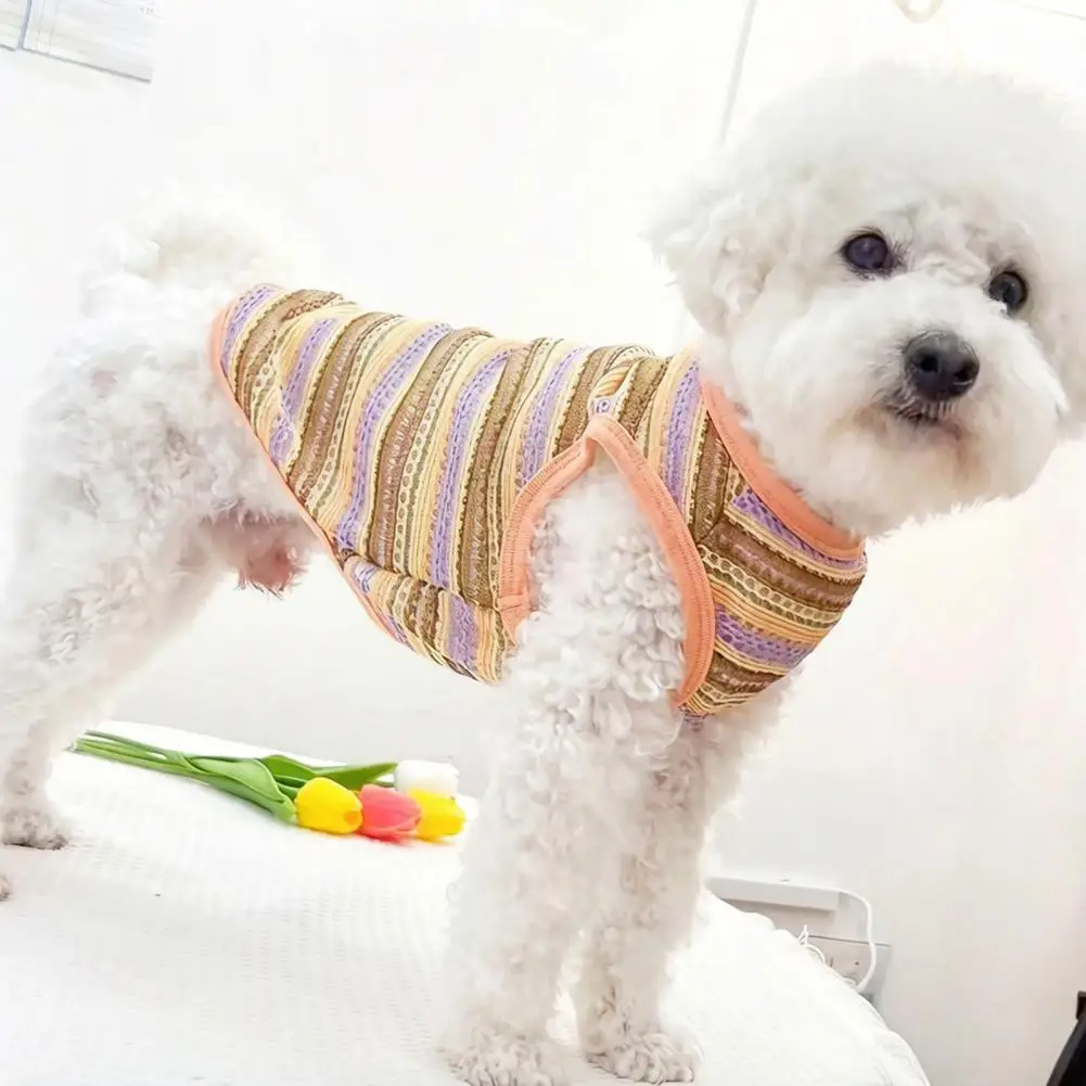 Spring Dog Shirt Pet Striped Tank Top for Small Dogs Cats Breathable Hollow Shirt with D-ring Spring Summer Pet Costume Apparel