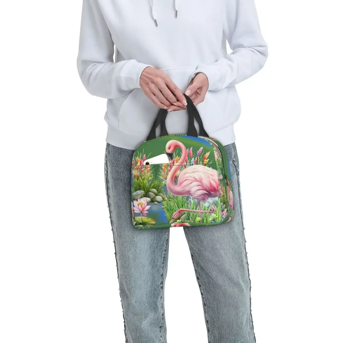 Flamingo In The Tropical Pond Insulated Lunch Bag for Women Kids Portable Food Boxes Thermal Lunch Box Tote