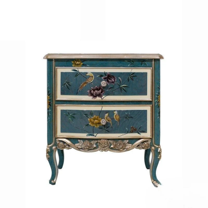 

Mahogany carved storage small cabinet European retro bedroom bedside table furniture