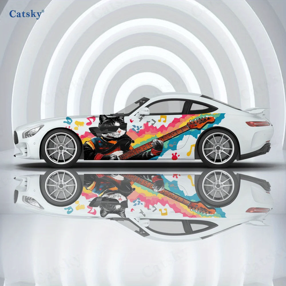 2pcs.Cool, Cute and Energetic Rock Cat Car Decoration Decal.Cool Vinyl Decal Car Graphic.car vinyl wraps