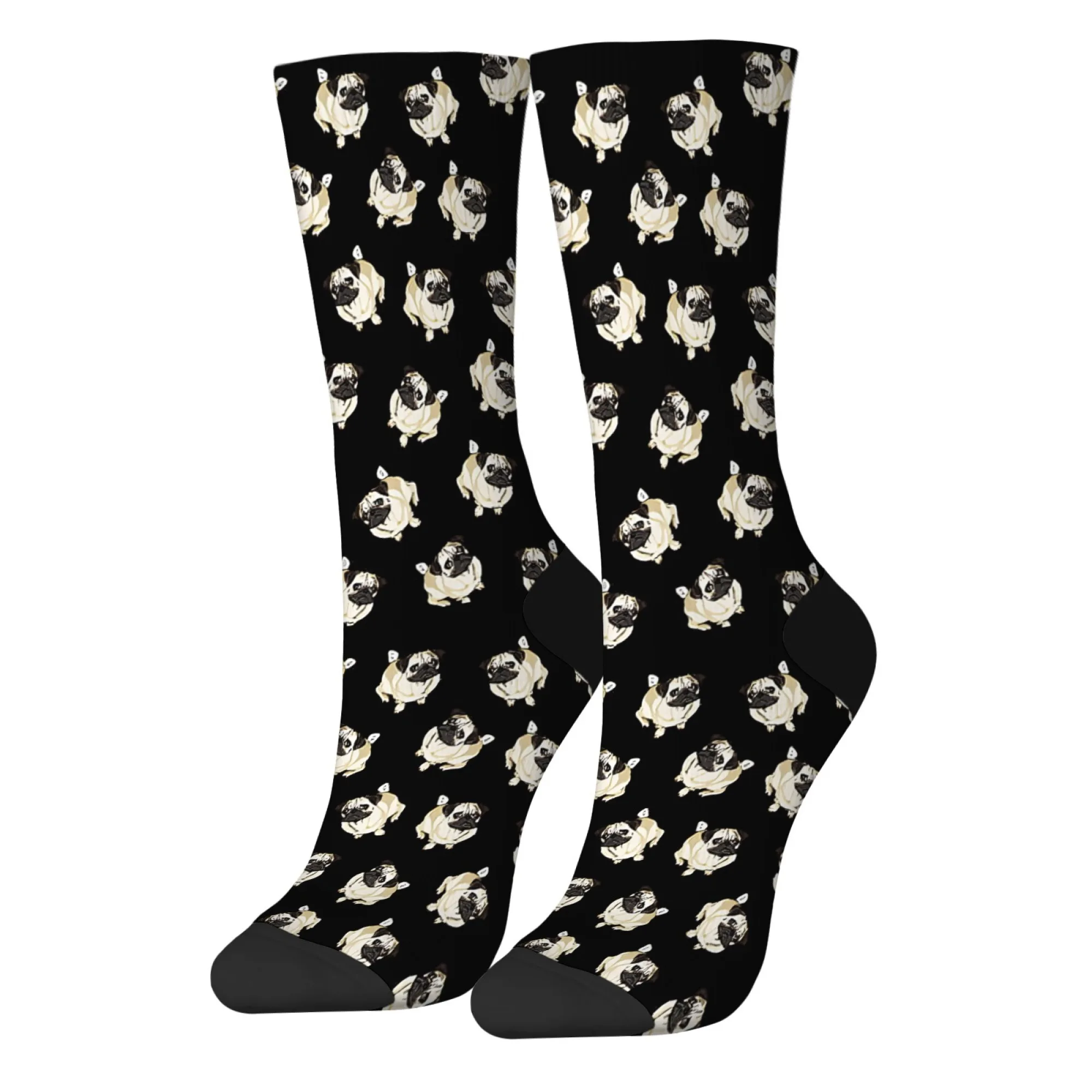 1 Paar Unisex-Socken mit mittlerer Wade, süßes Mops-Hundemuster, Schwarz und Blau, Alltags-Casual-Crew-Socken, Geschenkidee für Haustierliebhaber, gemütlich, atmungsaktiv