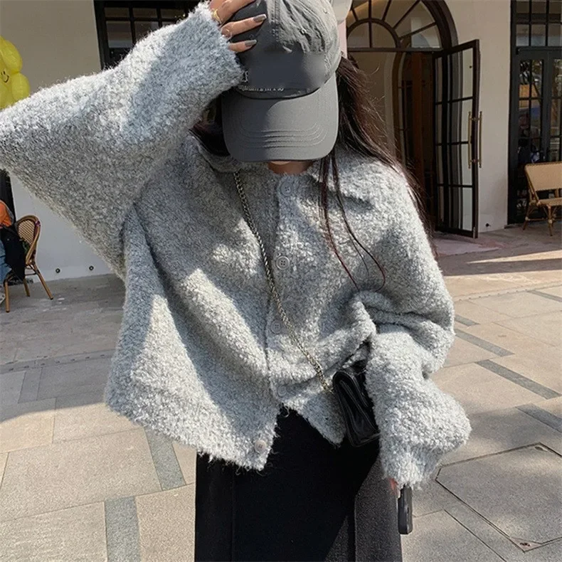 POLO Wool Soft Waxy Sweater Loose Button Coat Autumn 2024 New Knitted Cardigan for Women