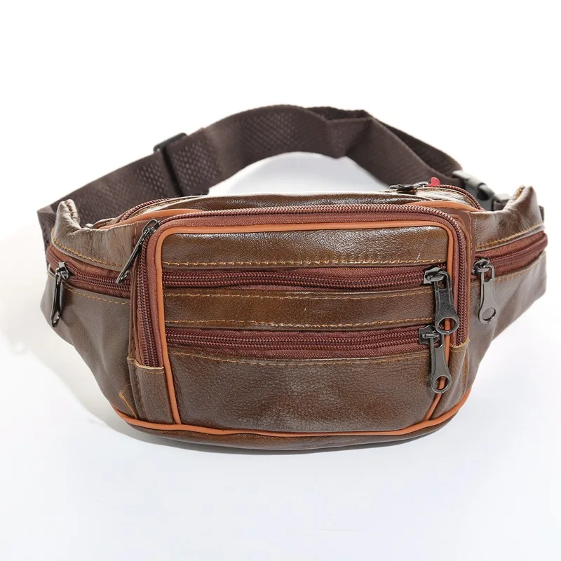 حقيبة خصر رياضية خارجية متعددة الوظائف للرجال، حقيبة تسجيل النقود من جلد البقر بلون سادة، حقيبة كروس صغيرة محمولة #1