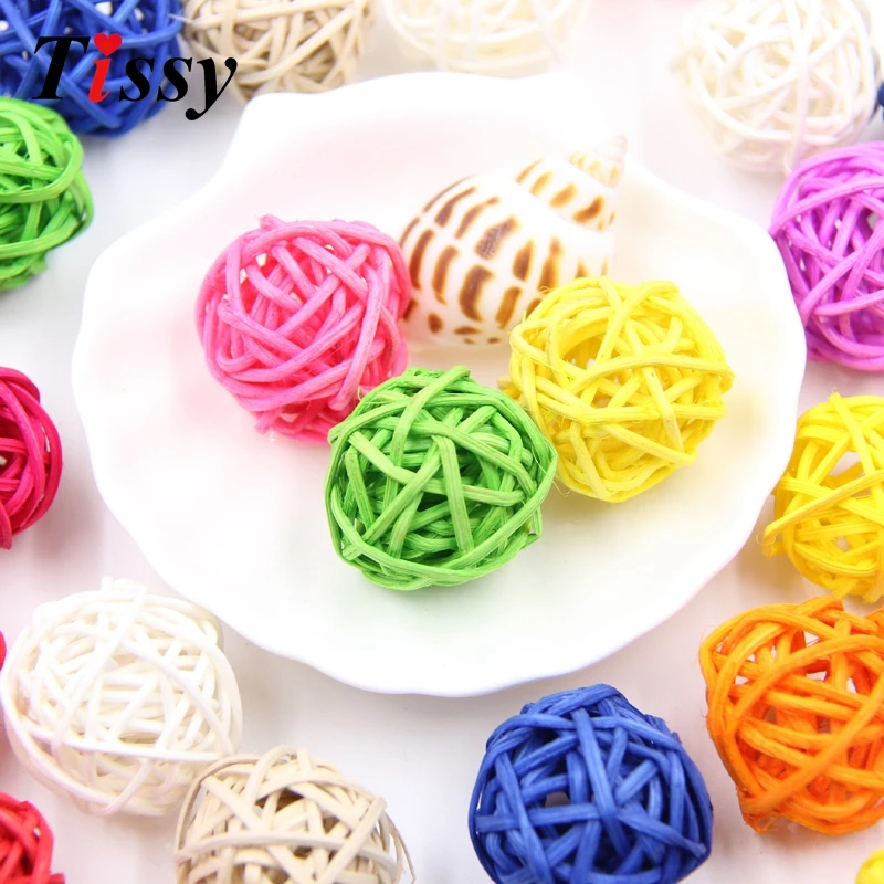 Multicolor Rattan Ball para DIY, Sepak Takraw Balls, Enfeites para casa, Natal, Aniversário, Decorações de Casamento, Brinquedos Infantis, 3cm, 50Pcs