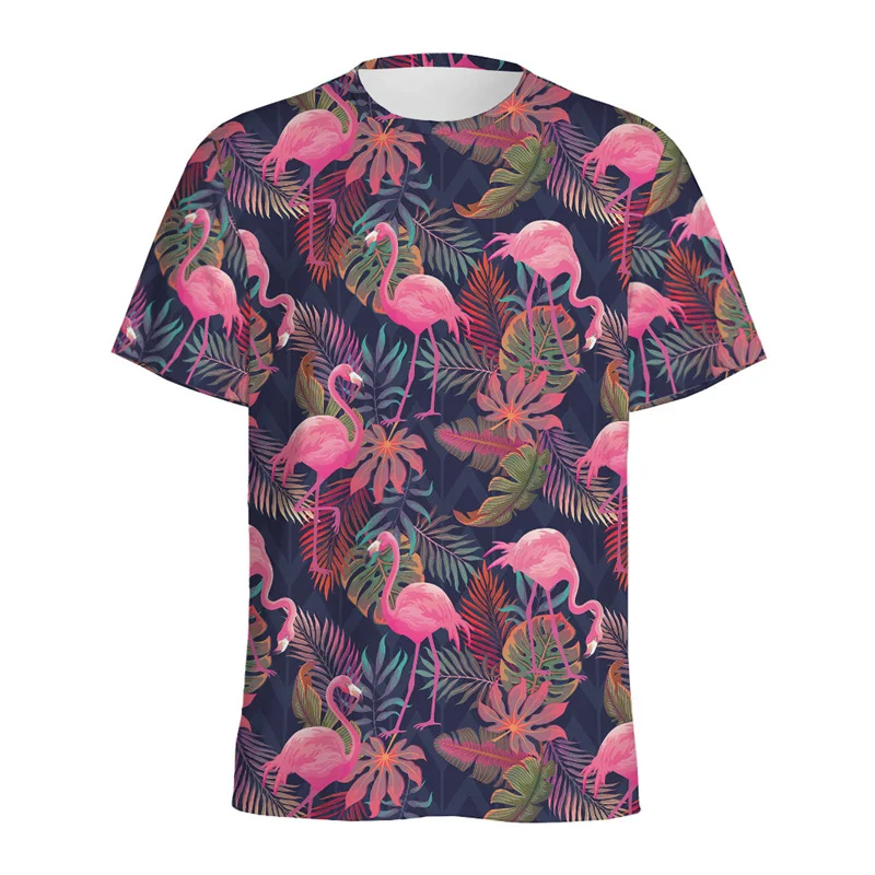 Tropical Flamingo 3D Printed T Shirt For Men Hawaiian Floral Graphic Tees Tops Women Loose Short Sleeves Summer O'Neck T-shirt