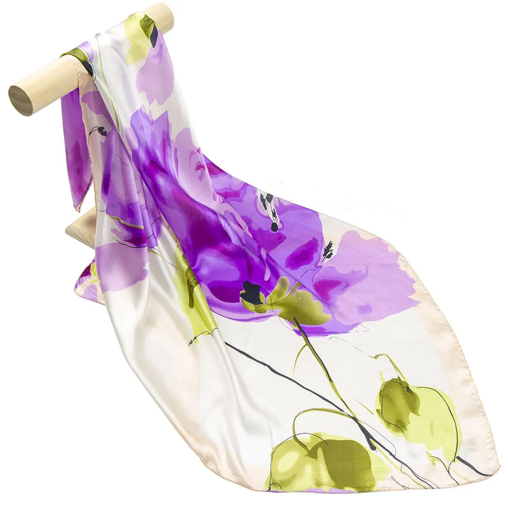

85cm 100% Natural Silk Designer Scarf Neck Warmer Children Square Hijab Women's Shawl Flower Handkerchief Hot Gift for Old Lady