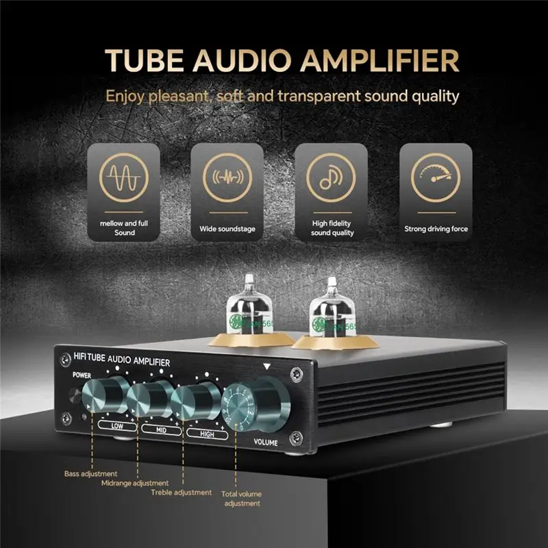 Y44A HiFi Tube Audio Preamplifier 6K4 Vacuum Tube Amplifier Buffer Preamp Stereo Receiver US Plug 110V Black