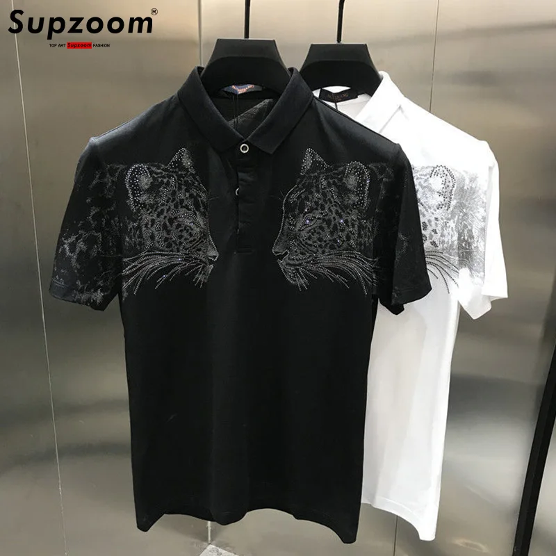 Supzoom 2024 New Arrival Tiger Head Printing Short Knitted Casual Solid Polos Summer T Shirt Men Leisure Cotton Tshirt