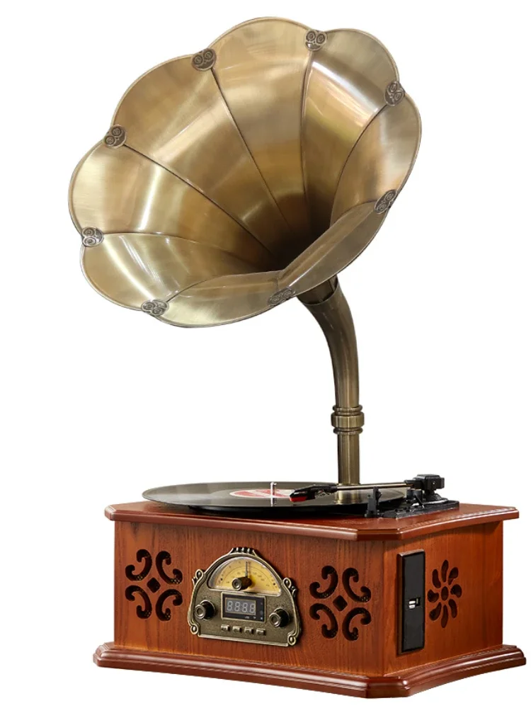 Phonograph Small Vinyl Record Player Bluetooth Old-Fashioned Antique Streamer Solid Wood 1