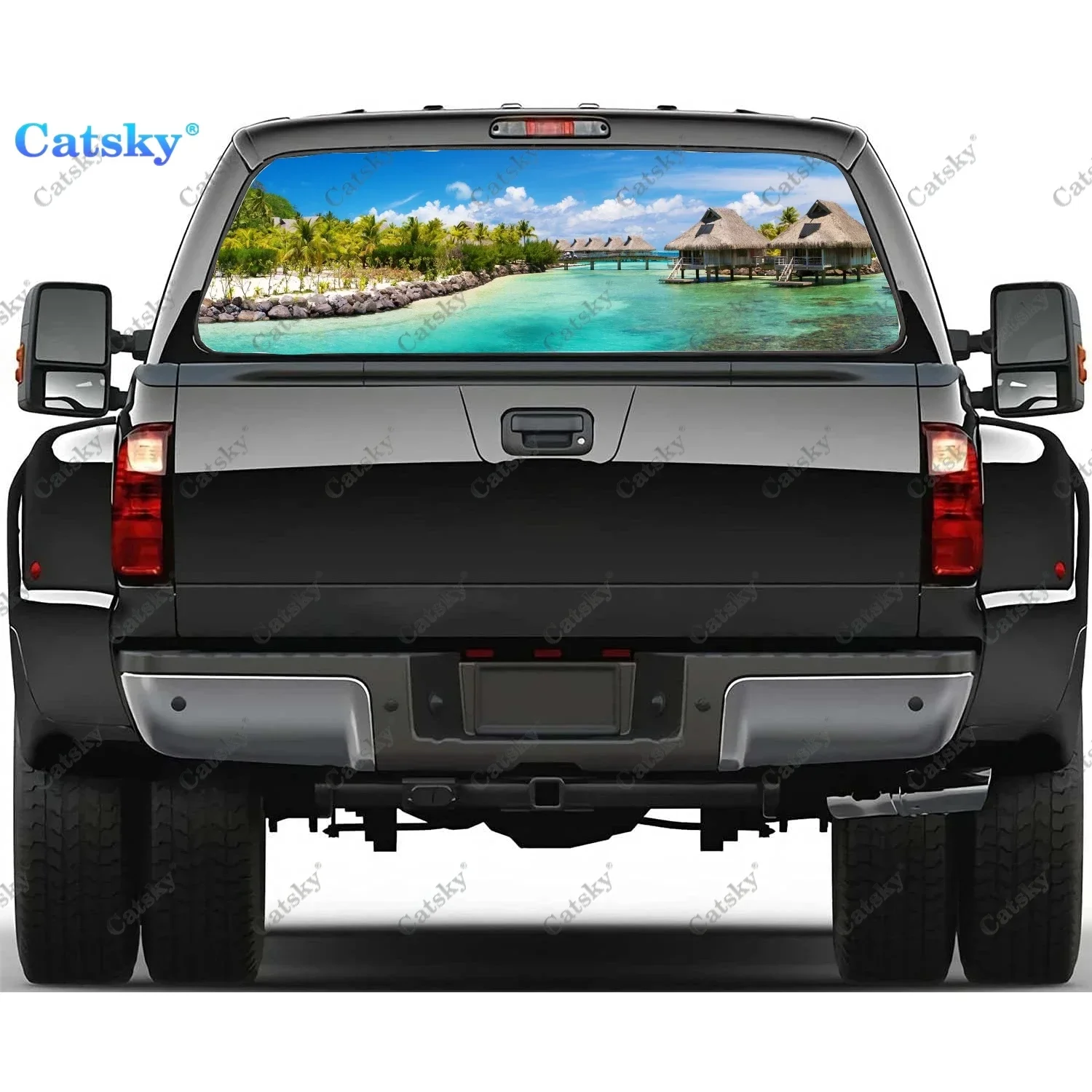 

Tahiti landscape Car Rear Window Stickers Vinyl Translucent Graphic Auto Accessories Truck Paint Film Cars Decals Decoration