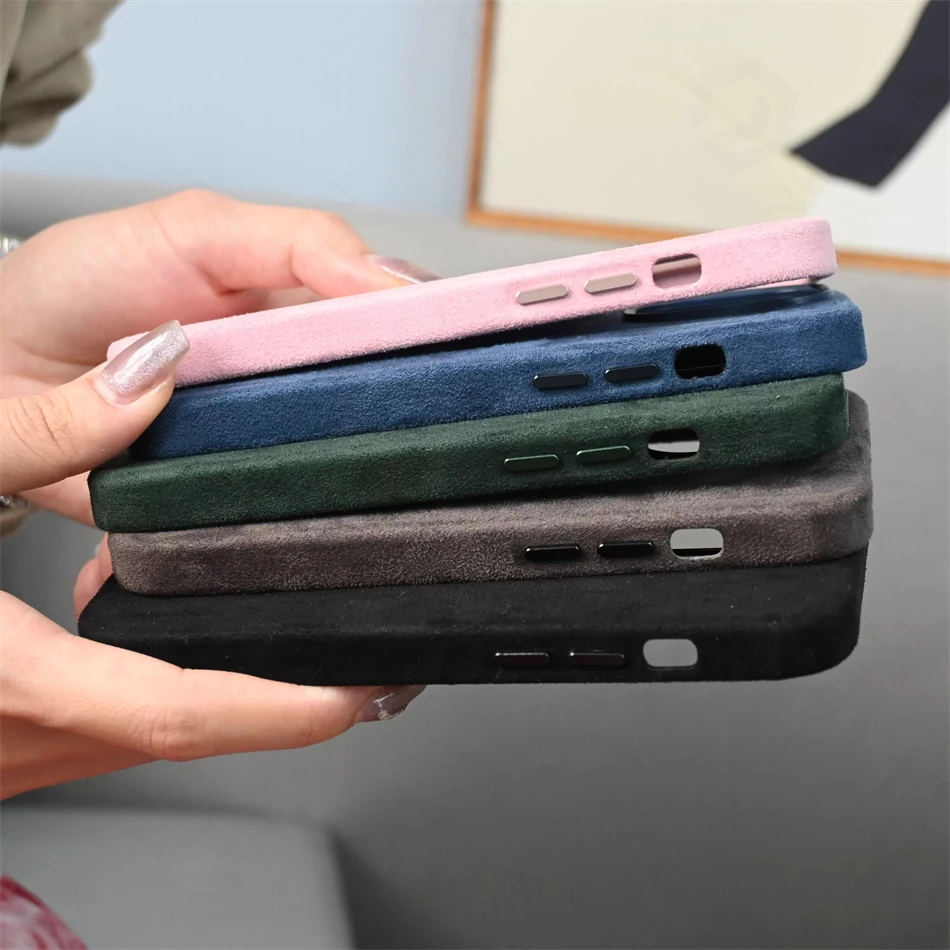 Für Magsafe Advanced Plüsch-Legierungs-Objektivhülle für iPhone 16, 12, 13, 14, 15 Pro Max, magnetische Anziehungskraft, hochwertige importierte Wildlederhülle