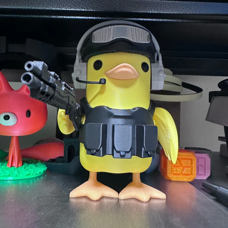 Tactical Duck Soldier Figurine With Mini Assault Rifle 3D Printed Yellow Duck Figure In Combat Gear, Novelty Desk Decor Ornament