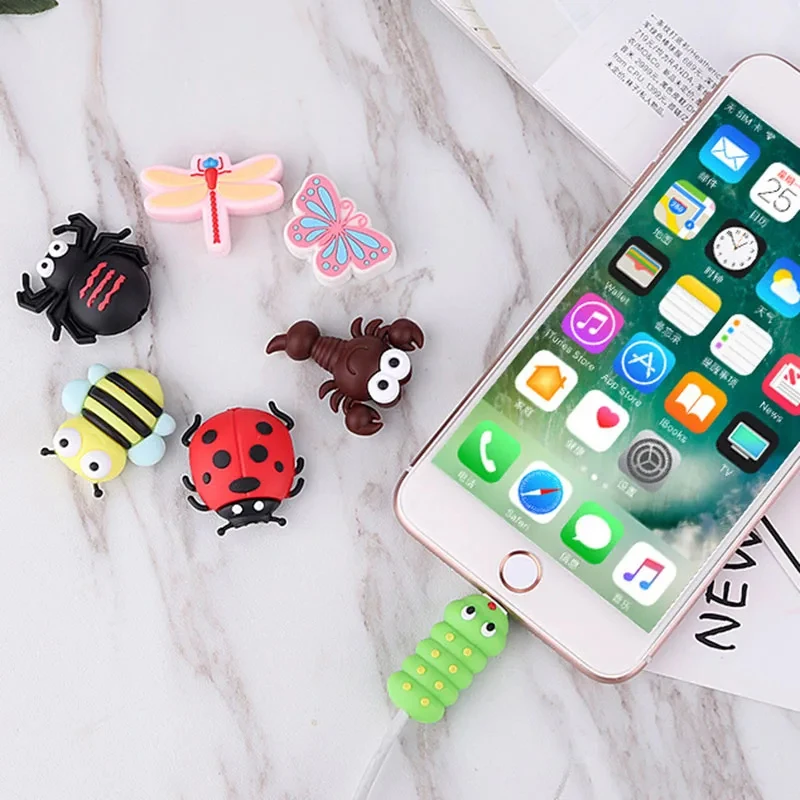 Cute Insect Shape USB Charger Cable Cover Protettiva Soft Silicone Data Line Cord Protector Per Connettore Smart Phone