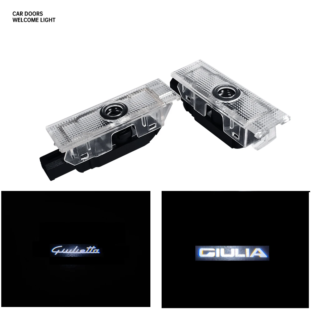 2Pcs Led Car Door Welcome Logo Lights Accessories For Alfa Romeo Giulietta 2010--2019 Giulia 2016 2017 2018 2019 2020