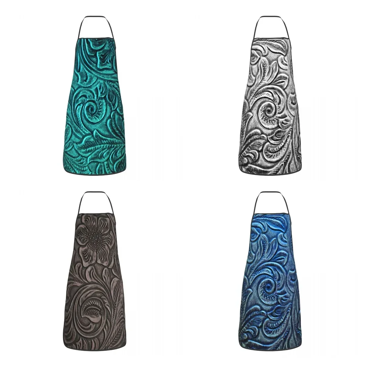 

Бирюзовый тисненый кожаный фартук с цветочным принтом и прокрутным дизайном для мужчин и женщин, кухонный нагрудник для шеф-повара, стол, кухня, кулинария, выпечка