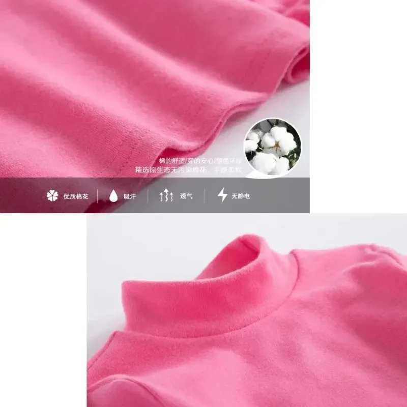 Boys and Girls T-Shirt Long-sleeved Top Tees Toddler Solid Color Sweatshirts 2025 Spring Autumn Children\'s High Collar Clothing