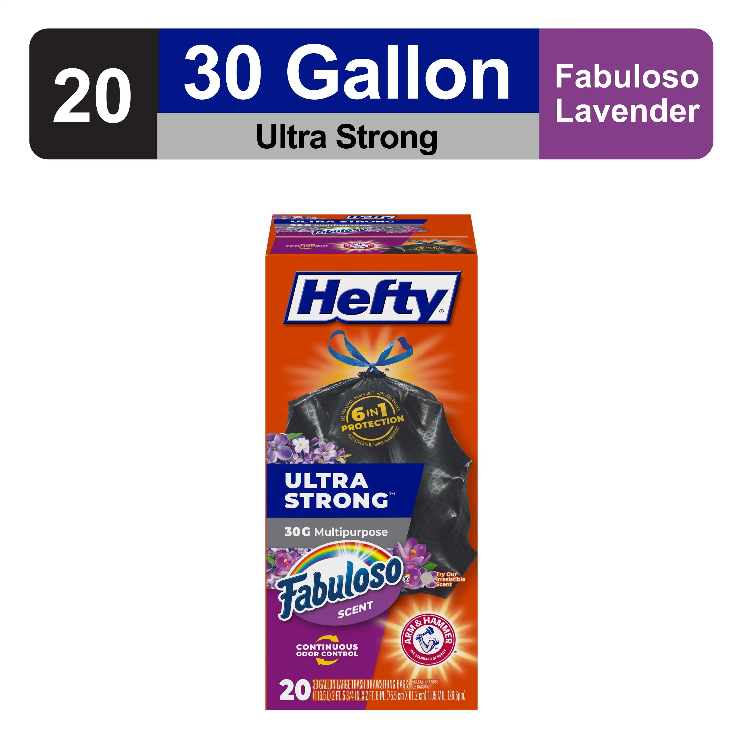 Ultra Strong 30 gallon Trash Bags, Black Large Trash Bags, Fabuloso Scent, 20 Bags Perfect garbage bag