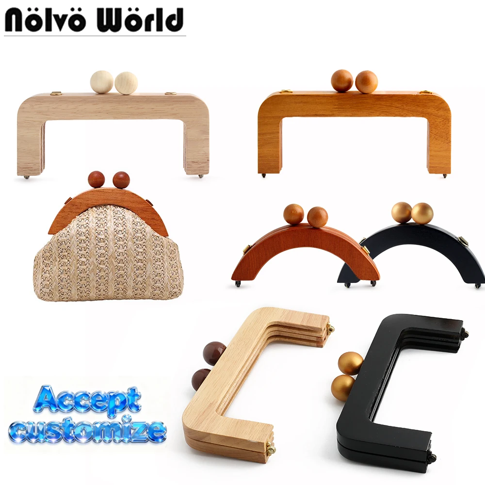 2/4/6PCS 20x8cm,13.5x6cm Retro Double Bead Solid Wood Bag Frame For Sewing Handbag Shoulder Kiss Clasp Purse Handle Accessories