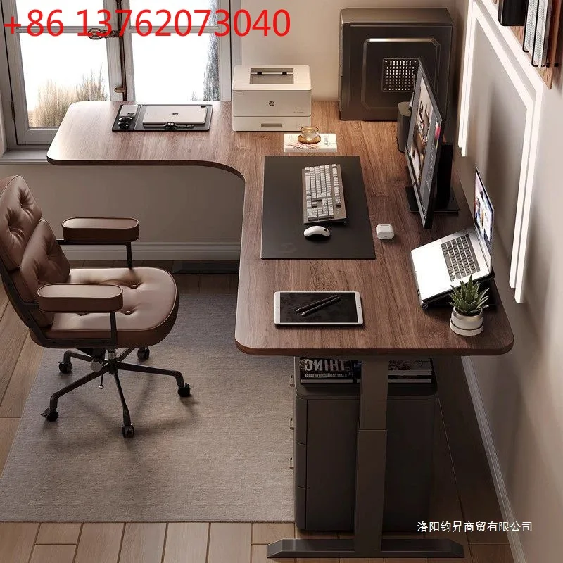 Pure solid wood electric lifting table black walnut corner desk adjustable workbench