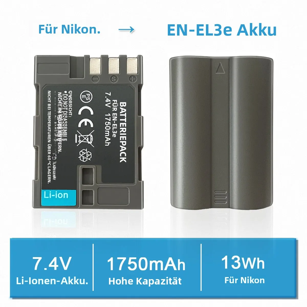 EN-EL3e EN EL3e ENEL3E Digitalkamera-Akku für Nikon D100 D200 D300 D300S D700 D800 D800E D50 D70 D70S D80 D90 Kameras
