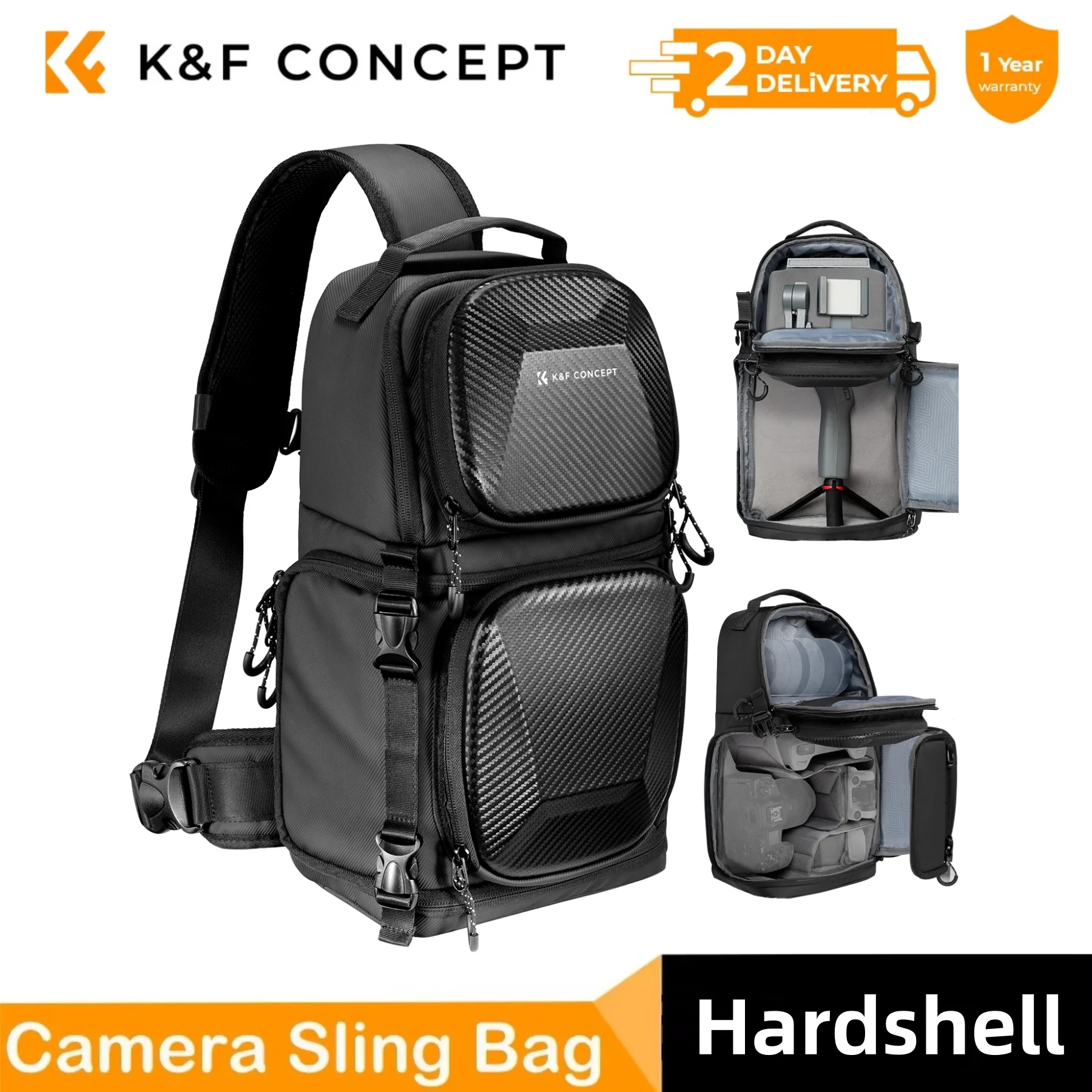 K&F Concept 10L Hardshell Camera Sling Bag Crossbody Travel Waterproof Shoulder Backpack DSLR/SLR Camera Case Photography Bags