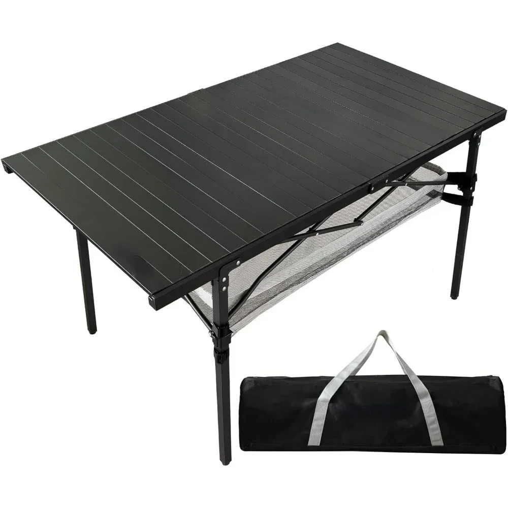 

XMSJ Large Folding Camping Table Aluminum with Storage for 4-6 People 54"X27.5" Roll Up Tall Outdoor Portable Folding Table