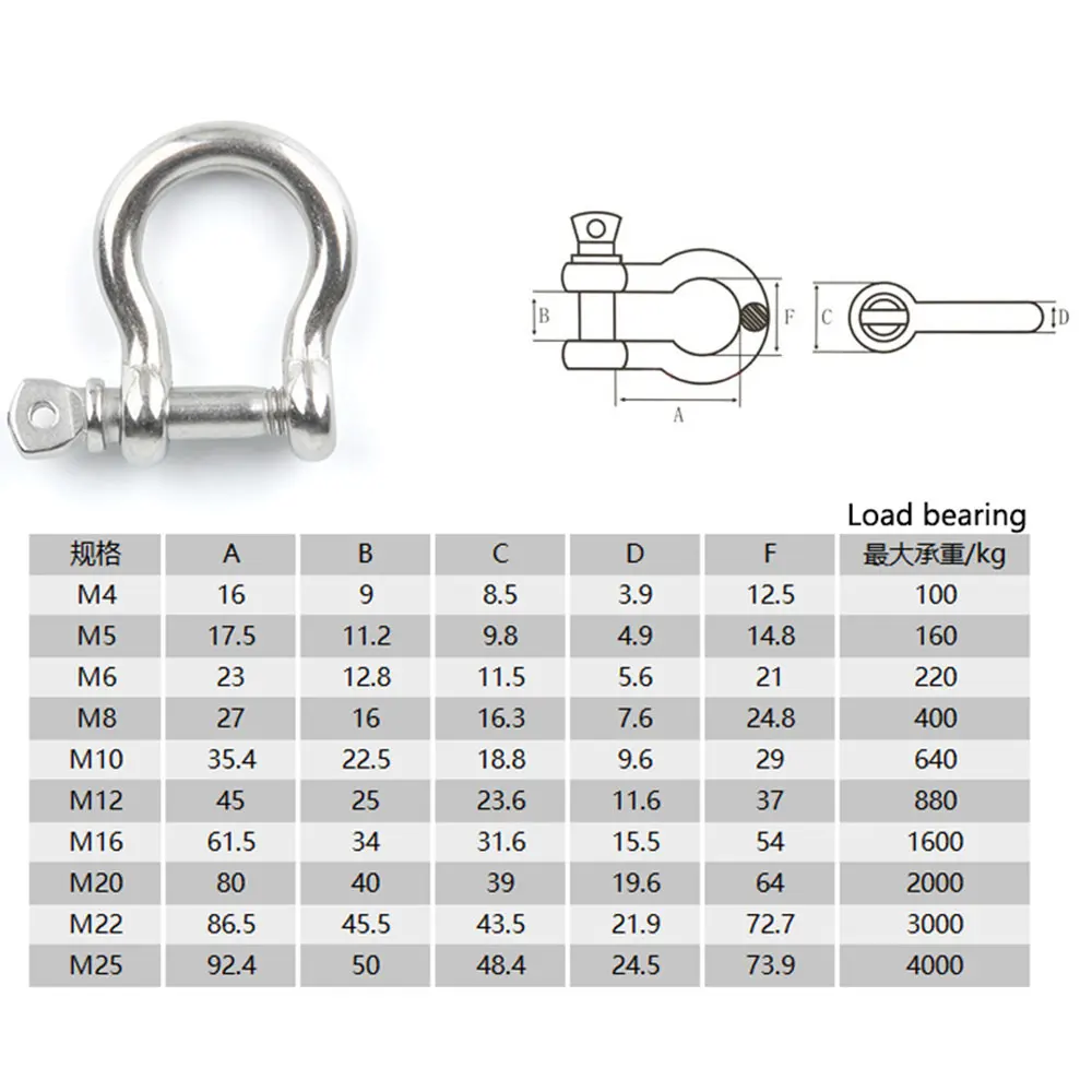 Stainless Steel U-Bolts Bow Shackle M10/M12/M16/M20 Type U Sling Screw Bearings Rope Bolt Shackle Cufflinks