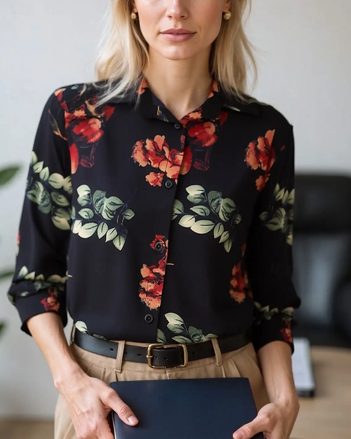 

Women's Blouse Tops Floral Color Block Elegant Daily Stylish Long Sleeve Shirt Collar Regular Tops Work Daily Buttons Print