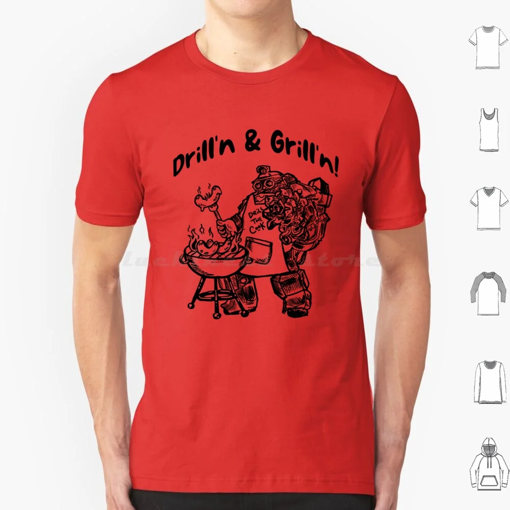 Deep Rock Galactic-Drill'n & Grill'n T Shirt Big Size 100% Cotton Deep Galactic Driller Meme Dwarf Miner Fathers Day Grill