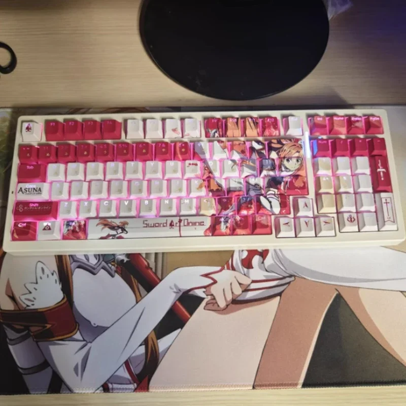 Sword Art Online Anime Keycap Asuna Cute Cartoon 108key Set PBT Customized Cherry Profile Gaming Keycaps for Mechanical Keyboard