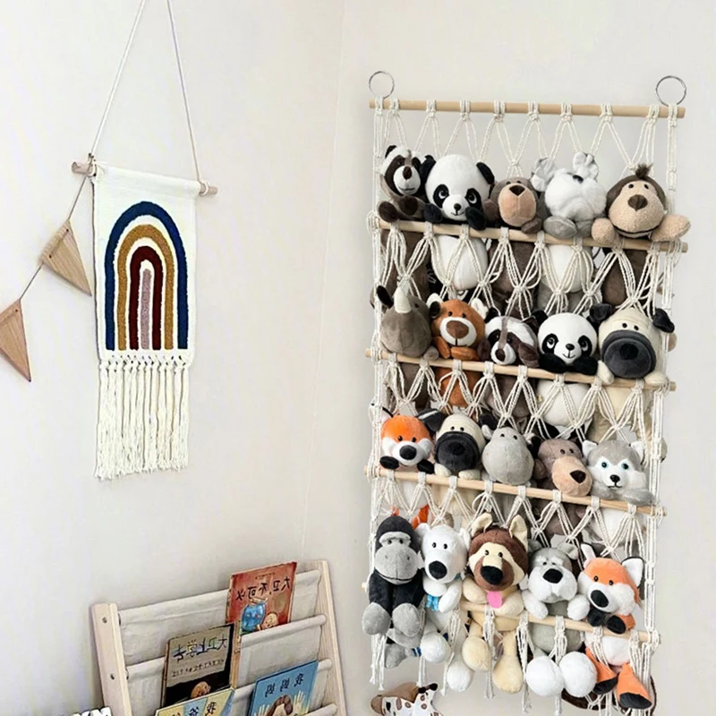 Hamac mural en macramé, filet de rangement pour jouets en peluche Boho