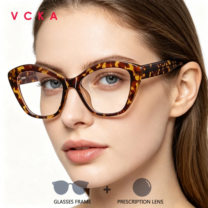 VCKA New Ins style Zero-degree Glasses Woman Anti-blue Eyeglass Frames Prescription Customized Photochromism Eyewear For Myopia