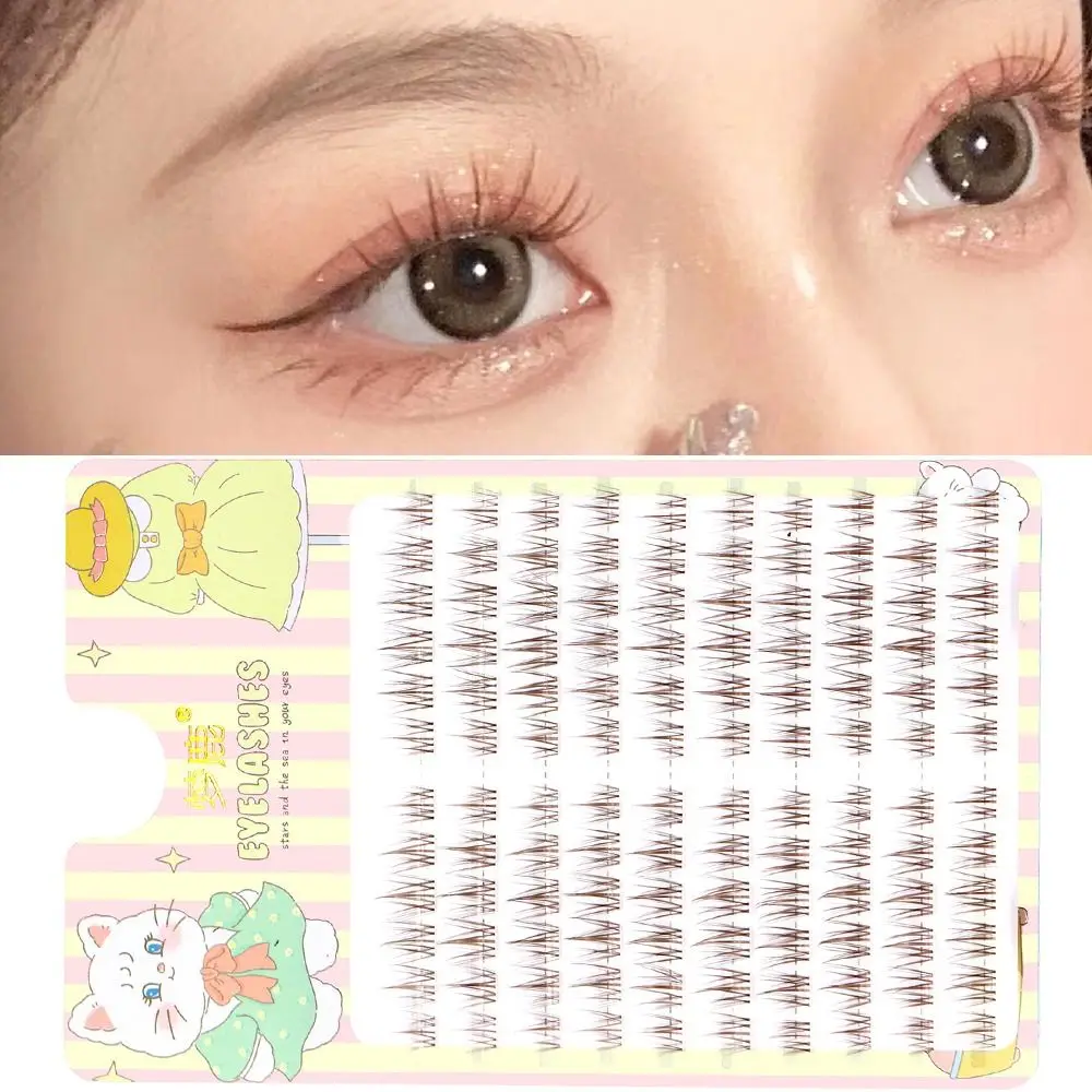 Coffee Color Individual Lashes Clusters Natural False Eyelashes Transparent Stem Fake Lashes Invisible Band Eye Makeup Tools