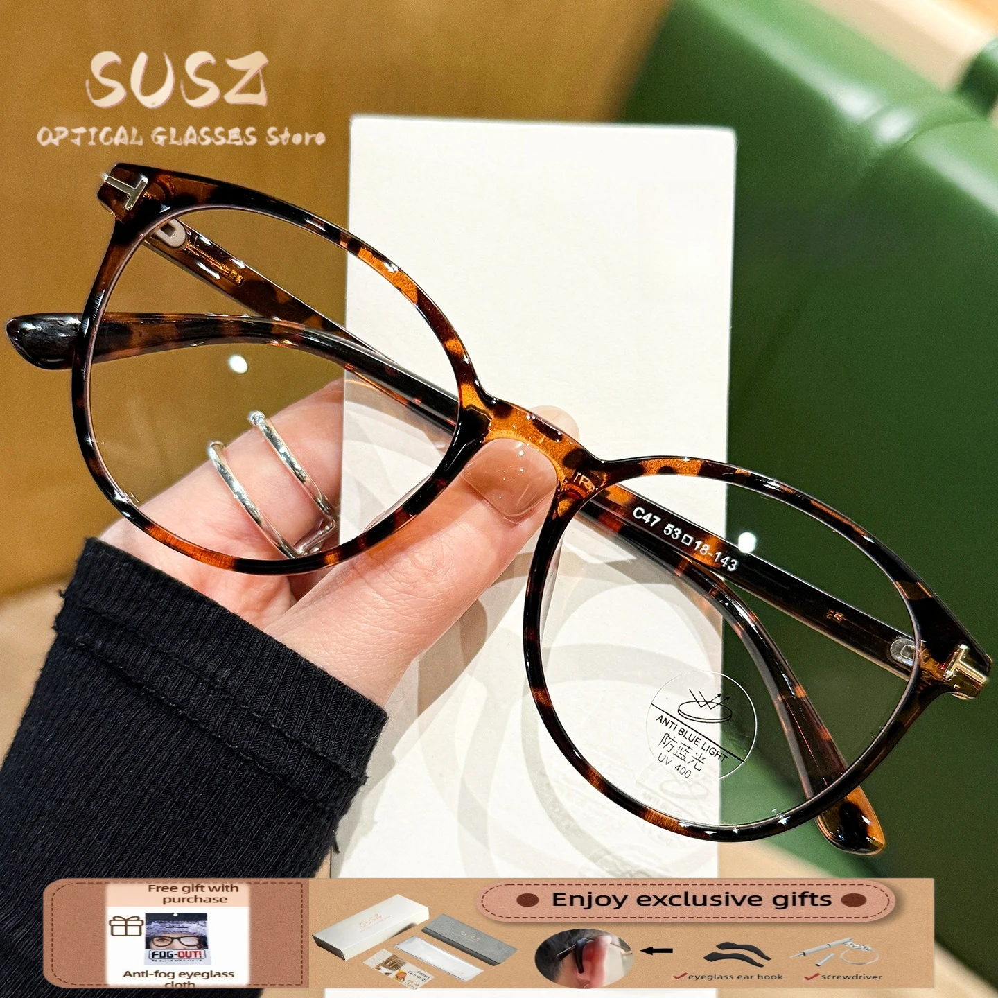

SUSZ Women Retro Oval Student Myopia Hyperopia Glasses Premium Anti Blue Ray Reading Glasses Progressive Prescription Eyeware