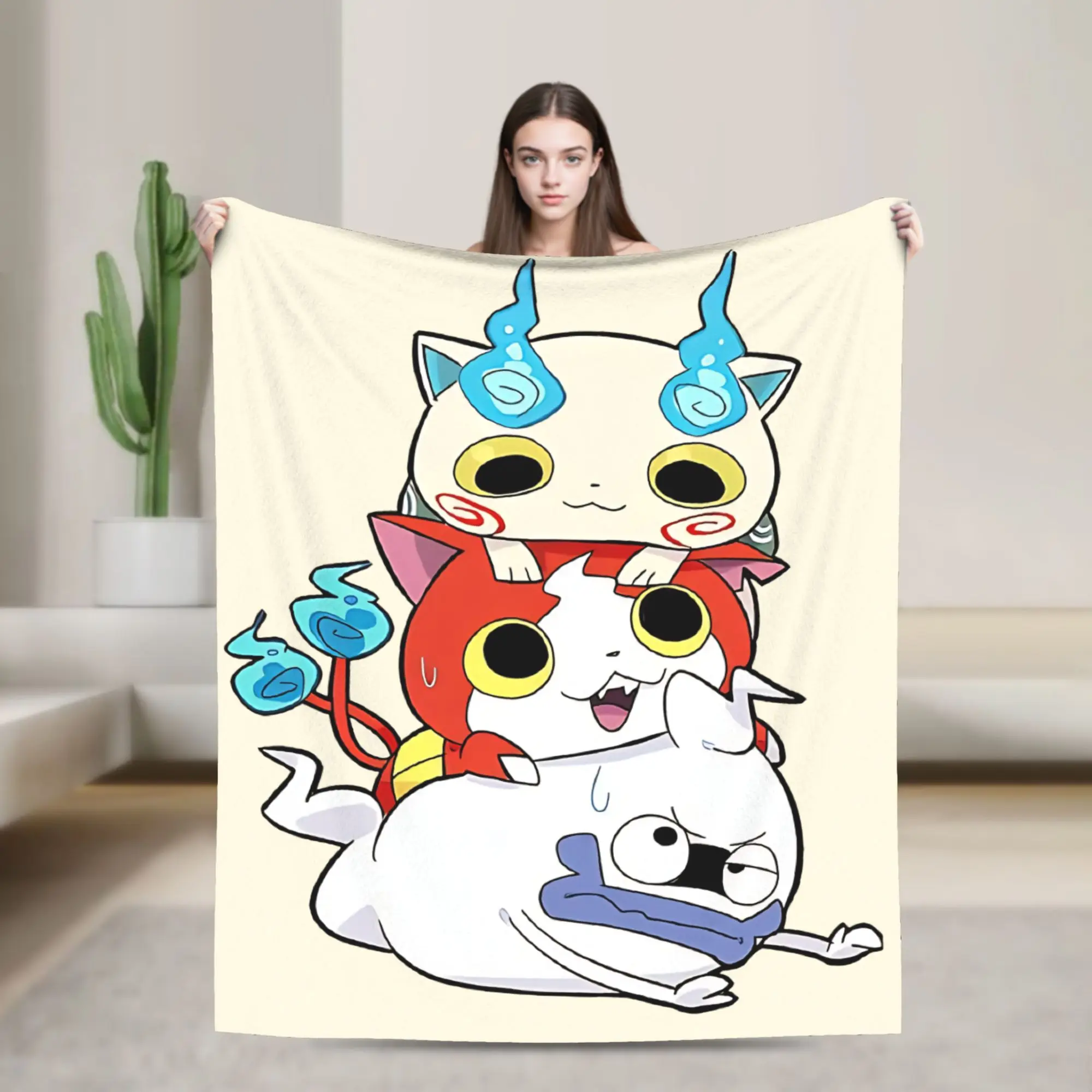 Yokai Watch Game Blankets Jibanyan Komasan Whisper Fuzzy Novelty Soft Throw Blankets for Bedding Lounge Spring Autumn