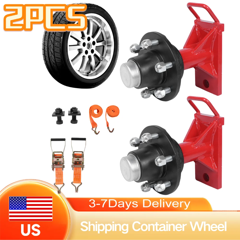 

6-Lug Shipping Container Wheel Kit 2 Set 22000LBS Capacity with Ratchet Axles for 20ft-40ft Empty Container Movement Carbon Allo