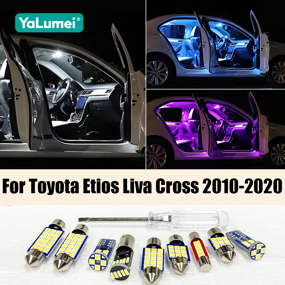 Para Toyota Etios Liva Cross 2010-2017 2018 2019 2020, 11 Piezas, Luces LED Interiores para Automóvil, Lámparas de Techo, Luces para Placa de Matrícula, Accesorios