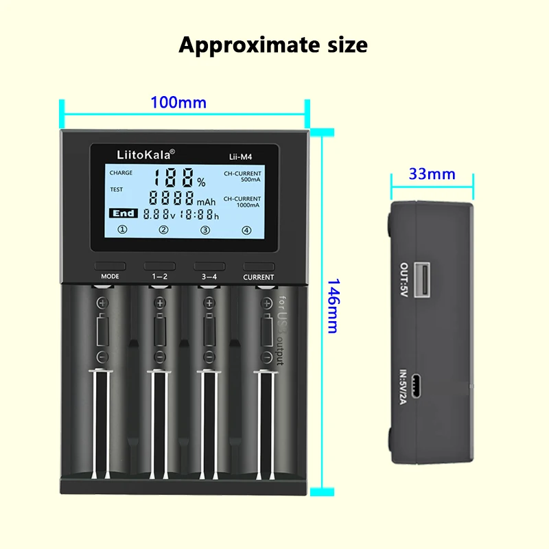 LiitoKala Lii-M4 M4S 18650 LCD Display Smart Charger Test Capacity Suitable For 3.7V 26650 18350 21700 18500 1.2V AA AAA 4 Slots