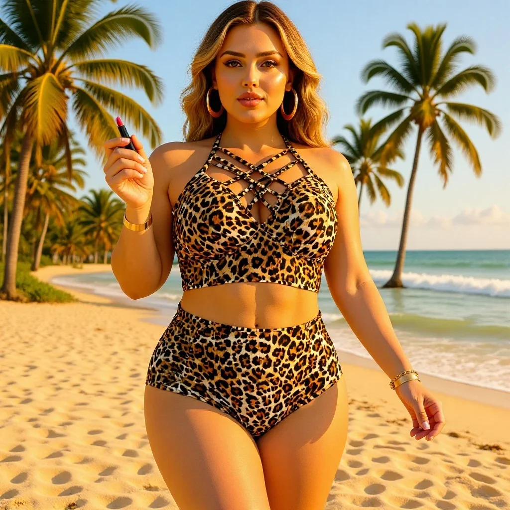 2026 New Sexy Leopard Strapped 2 Piece Plus Size Bikini Women Push Up Large Big Swimsuit Backless High Waist Chubby Bathing Suit
