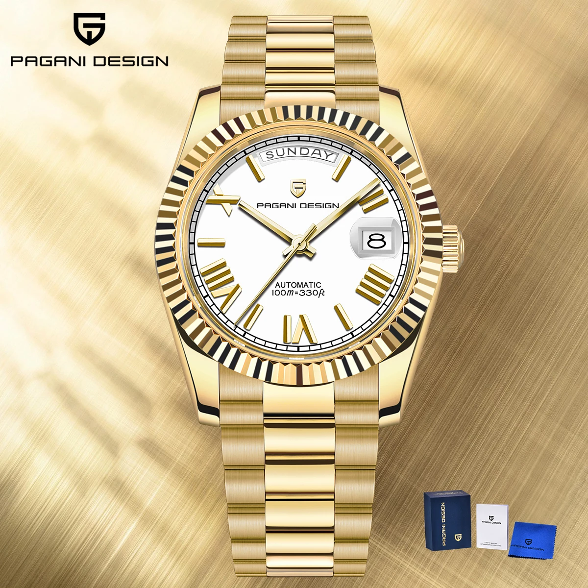 

PAGANI DESIGN New DD36 Luxury Gold white Dial Automatic Watch For Men Mechanical Wristwatch Sapphire glass Waterproof+With BOX