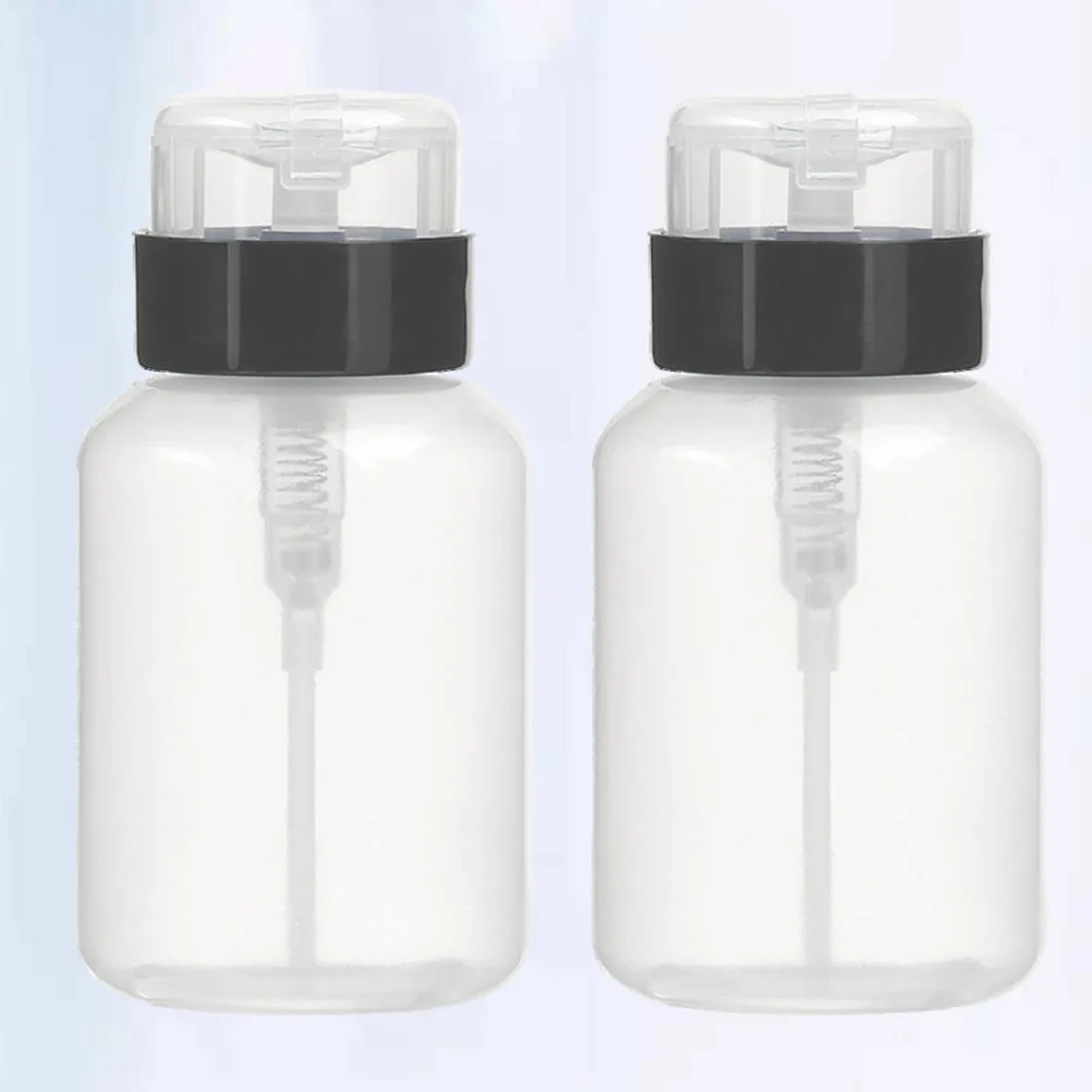 2Pcs Nail Polish Remover Push Down Bottles Lockable Pump Dispenser Bottles Nail Liquid Storage Subpackage Bottle Easy Use