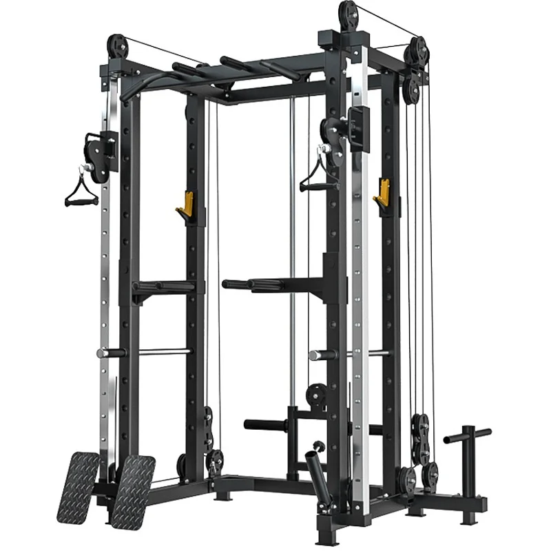 Estación Multifunción Smith: Sistema Versátil de Gimnasio en Casa con Rack, Cable Crossover, Jaula, Rack para Sentadillas y Banco, Sistema de Entrenamiento Doméstico
