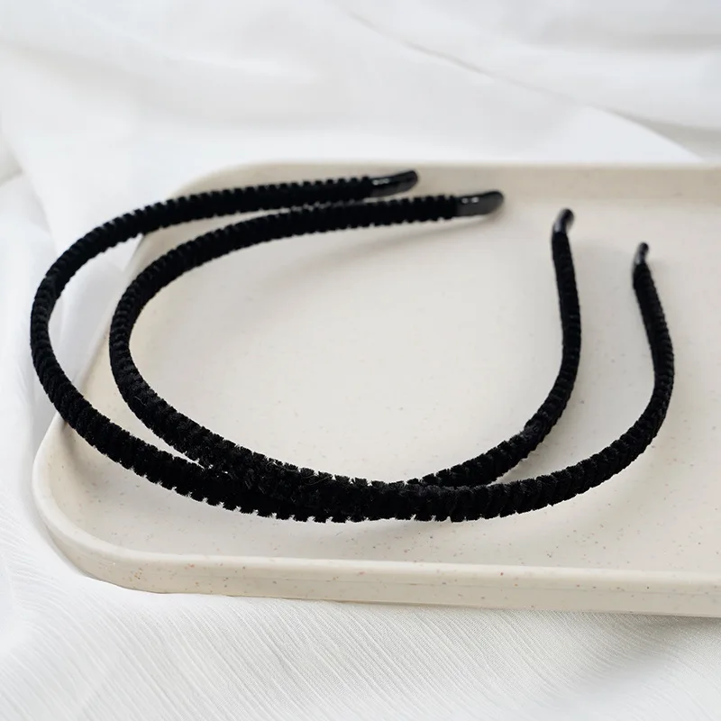 Ultra Thin Invisible Velvet Headbands For Women Girls No Pressure Black Fuzzy Hair Hoop Flexible Non-slip DIY Hair Accessories - view 3