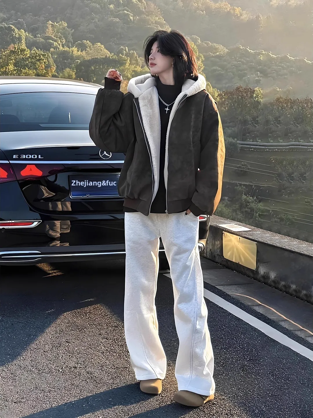 

Thiened Warmth Cotton Jaet Men's Winter Coat Fur Collar Quilted Zipper Closure Long Sve Stand Length Pure Color Coat