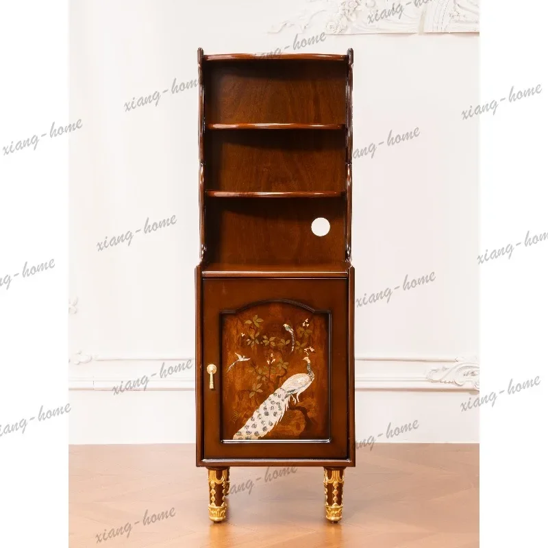 Factory direct French Retro Solid Wood Carved Bookcase Peacock Pattern Display Cabinet Storage Cabinet Living Room Study