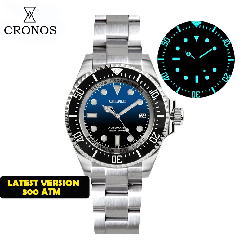 Cronos Automatic Diving Watch Stainless Steel 2000 Meters Water Resistance Professional Diver PT5000 SW200 L6027M image 3