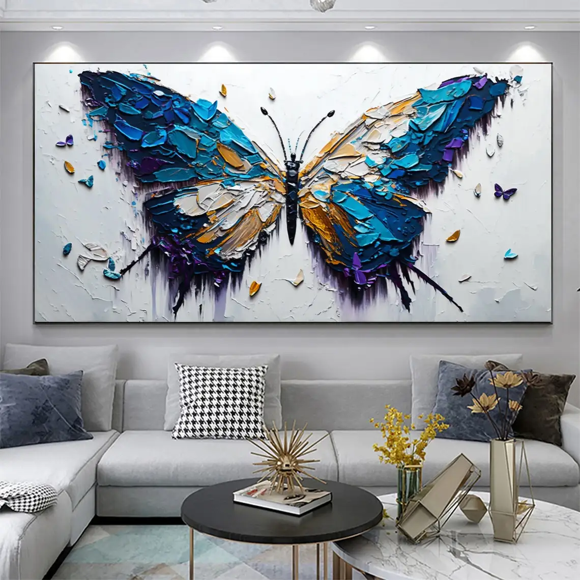 Abstract Butterfly Oil Painting Hand Painted On Canvas Large Wall Art Colorful Animals Painting Custom Boho Artwork Home Décor