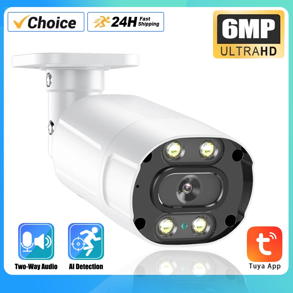 

Metal Tuya 6MP IP Camera POE Security Surveillance Camera Two Way Audio Double Light Night Vision IP66 Waterproof CCTV Video