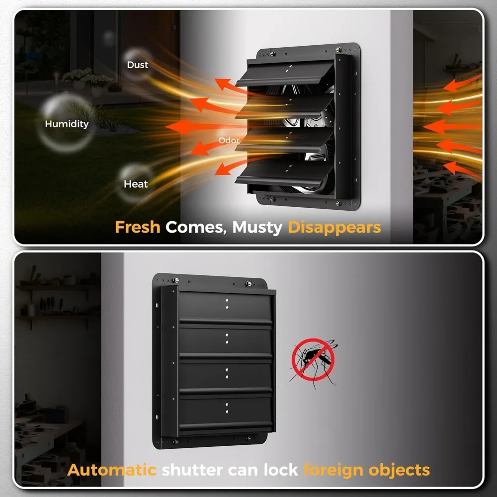 Ventilatore di scarico a parete a 10 velocità con motore EC da 16 pollici e touchscreen da 6 pollici per il controllo della temperatura, dell'umidità e della velocità