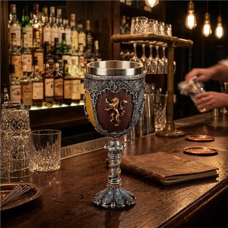 ABGH-Medieval Knight Badge Beer Mug Stainless Steel Resin Viking Red Wine Glass Medieval Wine Glass Utensils Tea Set Stemware